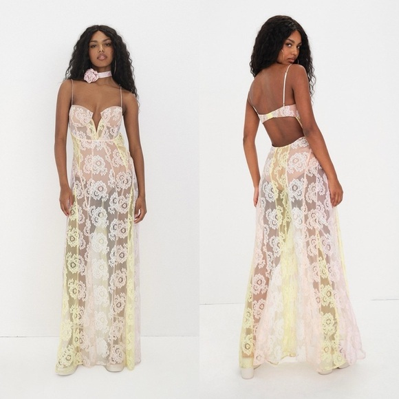 For Love & Lemons Blossom Lace Maxi Dress Size Medium NWT - Picture 4 of 16